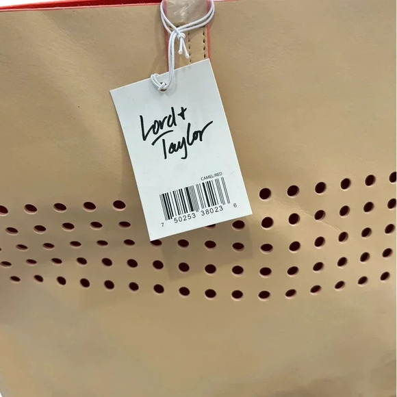 Lord & Taylor Beige Perforated Large Tote - Picture 2 of 9